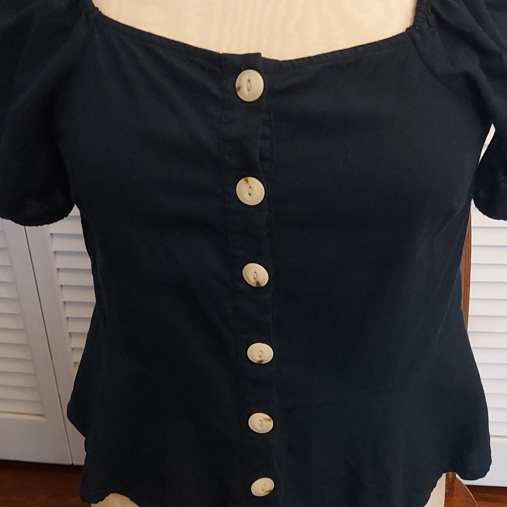 Universal Thread Navy Puff-Sleeve Button Front Bl… - image 2
